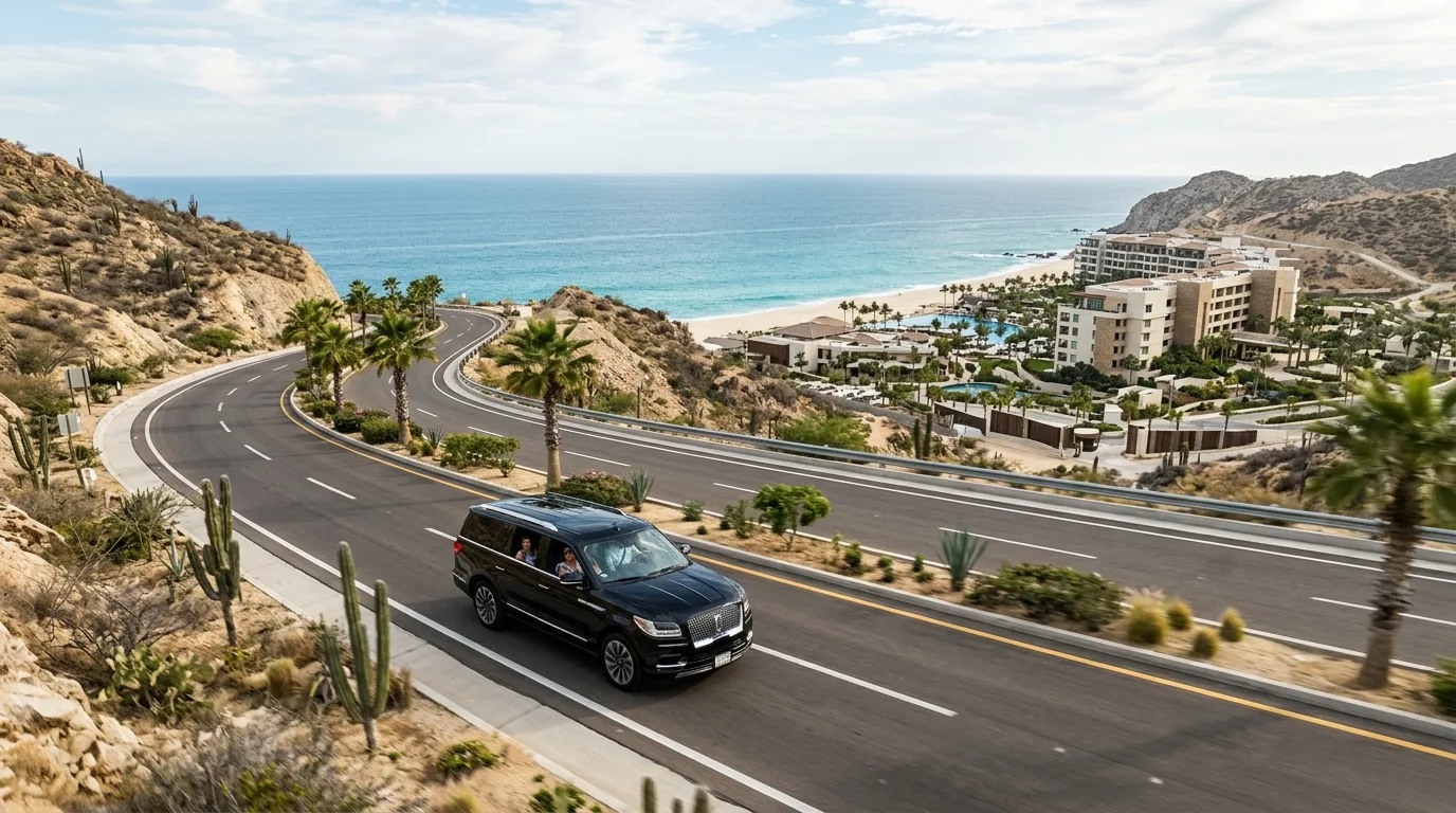 Spacious interior of a luxury private van for Garza Blanca Los Cabos transfers