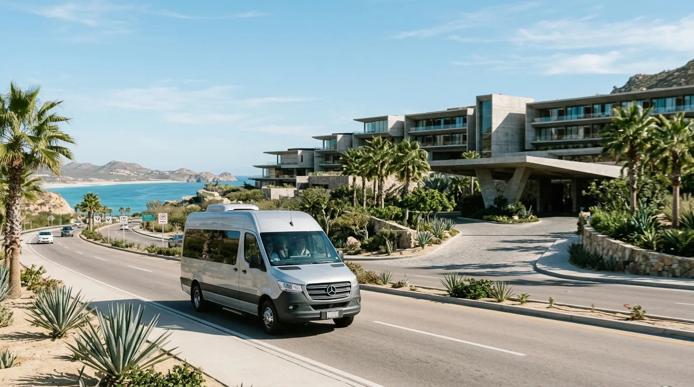 Spacious interior of a luxury private van for Solaz Los Cabos transfers